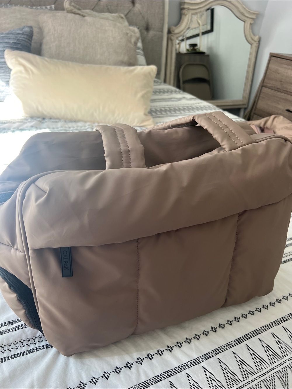 Calpak Taupe Quilted Men’s Duffel Bag